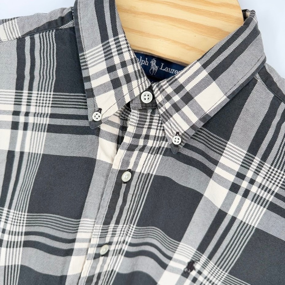Ralph Lauren Blake L/S Button Down Shirt Mens L B & W Plaid Cotton Fall Holiday